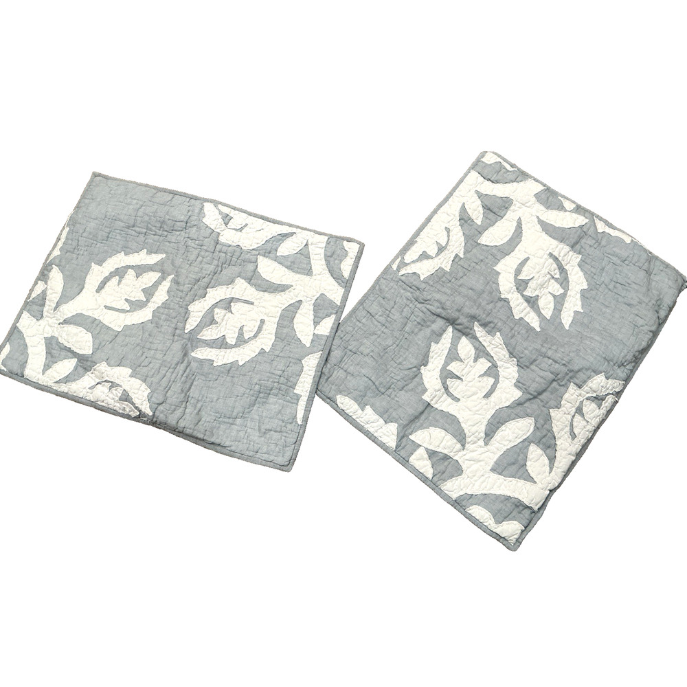 Pottery Barn Quilted Lumbar Shams Set 2 Neutral Gray Blue Cottage Farmhouse STD